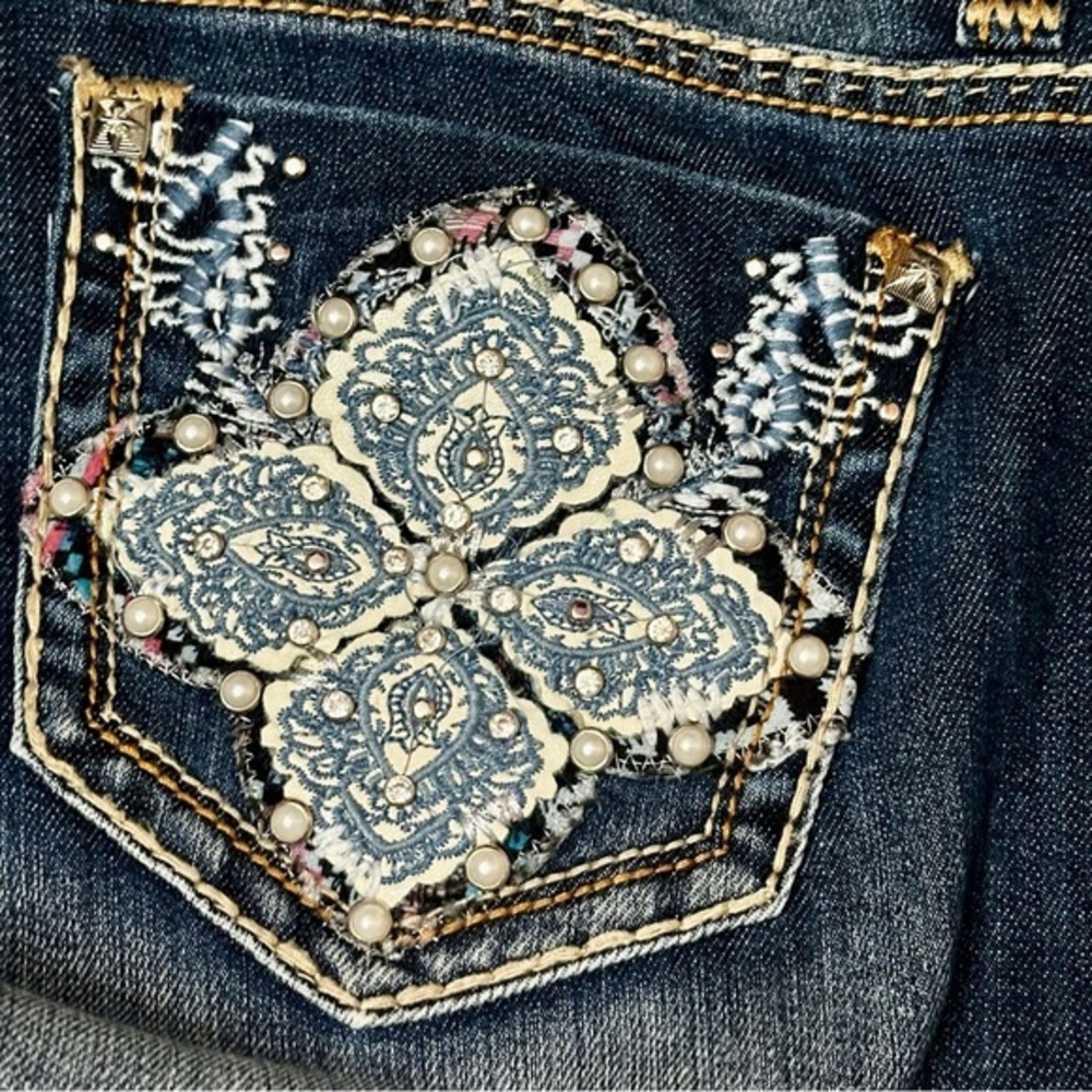 Cello Womens Sz 9 Low Rise Flair Jeans YW-10583 90s Y2K Bling Blue Denim Jeans